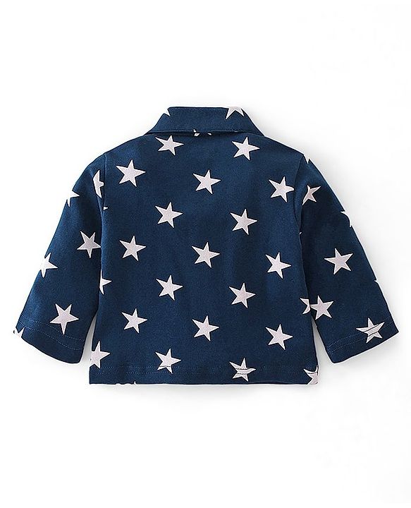 Babyhug Cotton Knit Full Sleeves Night Suit With Star Print - Navy Blue