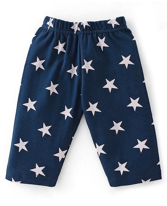 Babyhug Cotton Knit Full Sleeves Night Suit With Star Print - Navy Blue