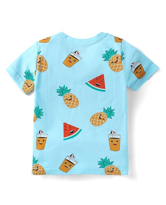 Babyhug Single Jersey Cotton Knit Half Sleeves Fruity Print Night Suit - Blue