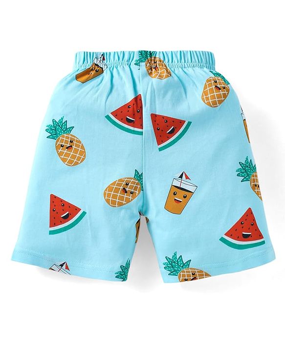 Babyhug Single Jersey Cotton Knit Half Sleeves Fruity Print Night Suit - Blue