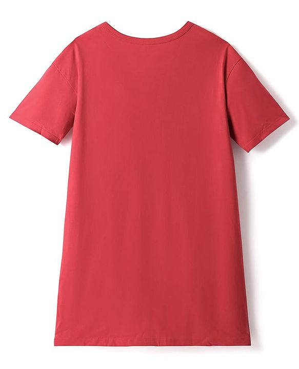 Pine Kids 100% Cotton Knit Half Sleeves Nighty With Flower Print - Red