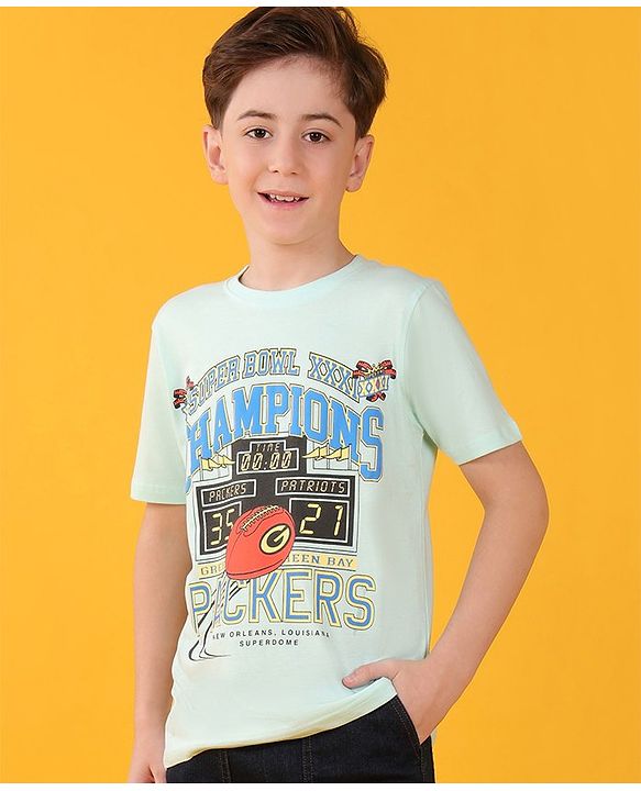 Pine Kids Cotton Half Sleeves T-Shirt Superbowl Print - Spa Retreat