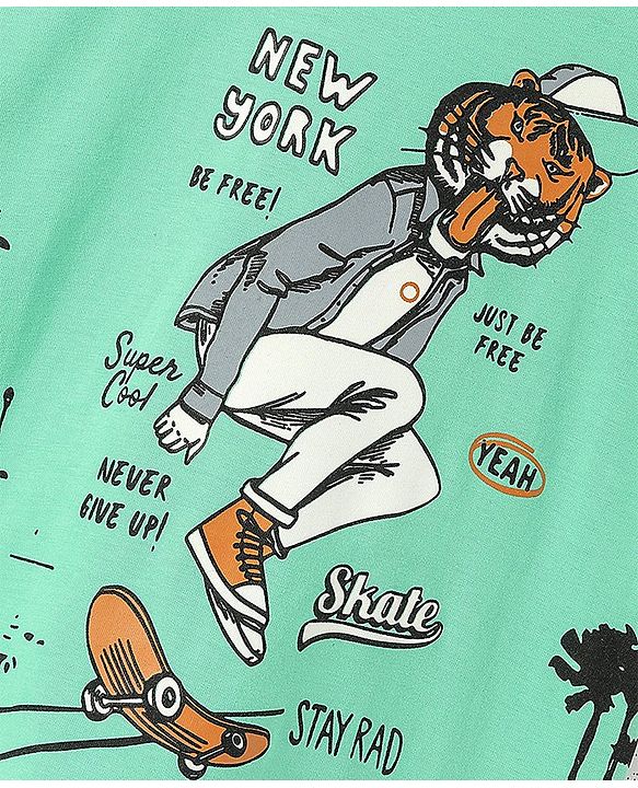 Pine Kids Cotton Half Sleeves T-Shirt Skating Print - Spring Bud