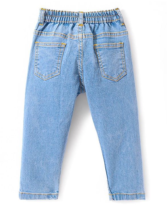 Babyhug Denim Washed Full Length Jeans With Stretch Solid Colour - Medium Blue