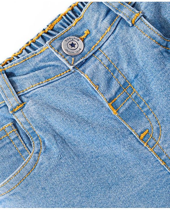 Babyhug Denim Washed Full Length Jeans With Stretch Solid Colour - Medium Blue