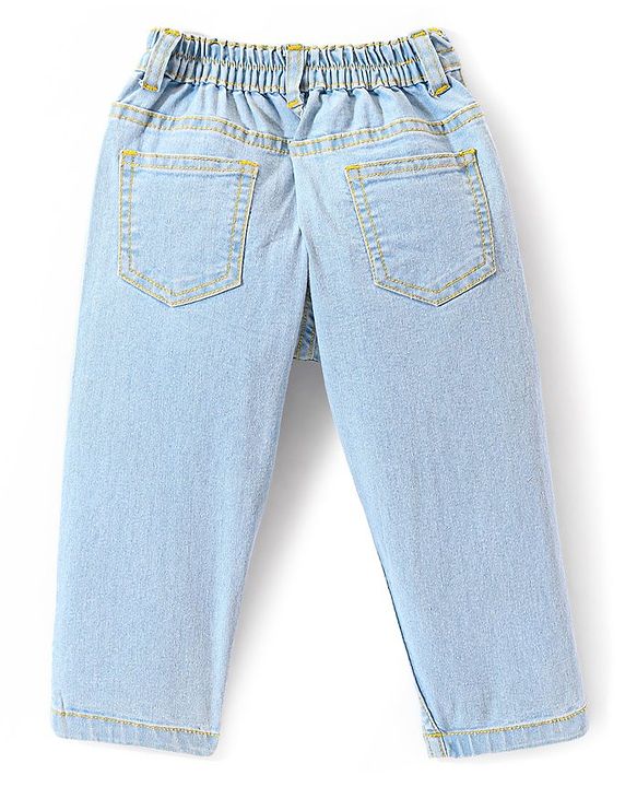 Babyhug Denim Washed Full Length Jeans With Stretch Solid Colour - Light Blue