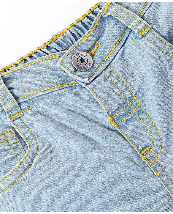 Babyhug Denim Washed Full Length Jeans With Stretch Solid Colour - Light Blue