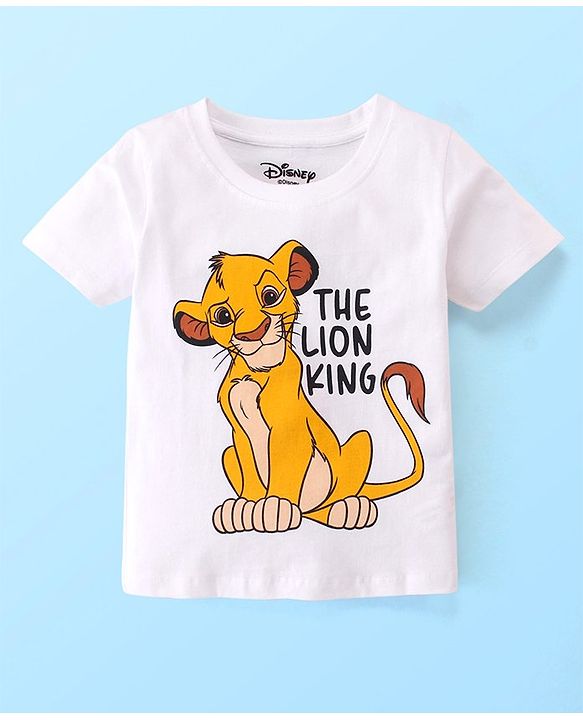 Babyhug Disney 100% Cotton Knit Single Jersey Half Sleeve Night Suit with Lion King Graphics - White & Yellow