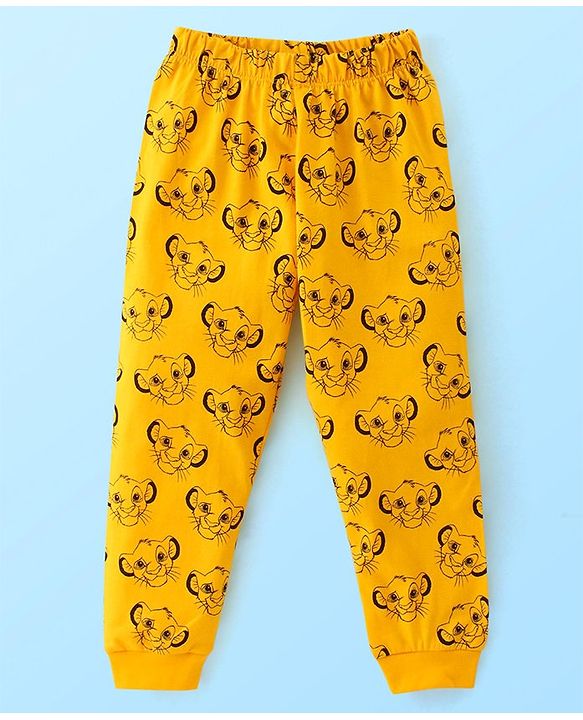 Babyhug Disney 100% Cotton Knit Single Jersey Half Sleeve Night Suit with Lion King Graphics - White & Yellow