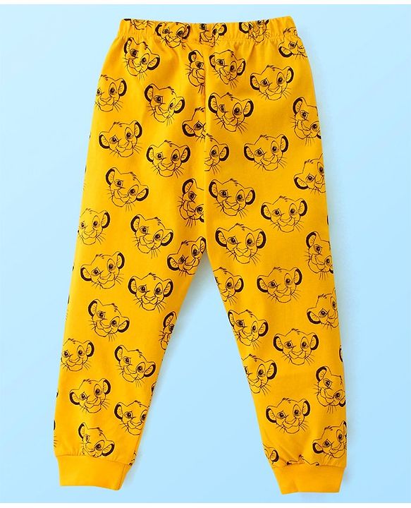 Babyhug Disney 100% Cotton Knit Single Jersey Half Sleeve Night Suit with Lion King Graphics - White & Yellow
