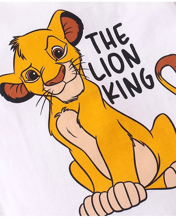 Babyhug Disney 100% Cotton Knit Single Jersey Half Sleeve Night Suit with Lion King Graphics - White & Yellow