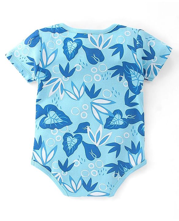 Babyhug Disney 100% Cotton Knit Half Sleeves Onesie With Lion King Print - Blue