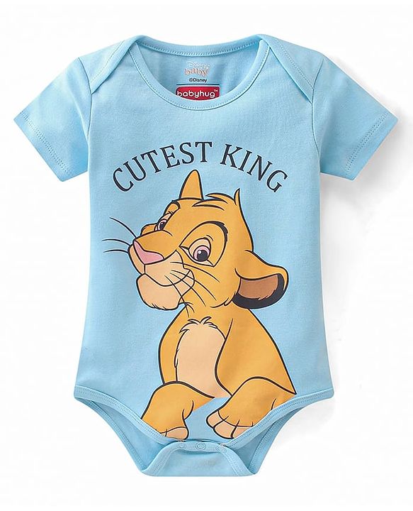Babyhug Disney 100% Cotton Knit Half Sleeves Onesies With Lion King Graphics Pack Of 2 - Orange & Blue