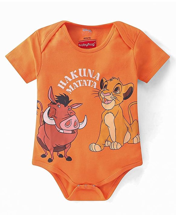 Babyhug Disney 100% Cotton Knit Half Sleeves Onesies With Lion King Graphics Pack Of 2 - Orange & Blue