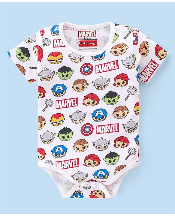 Babyhug Marvel  100% Cotton Half Sleeves Onesies with Avengers Graphics Pack of 3 -Multicolour