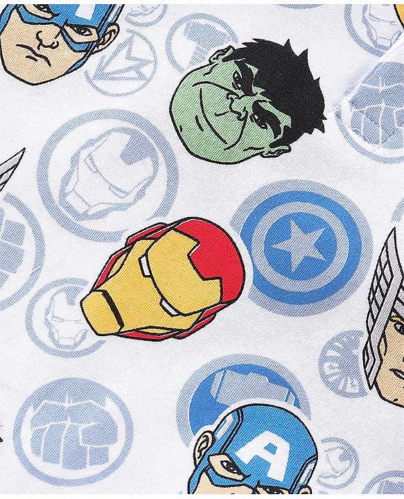 Babyhug Marvel 100% Cotton Knit  Half Sleeves Romper Avengers Print - Blue