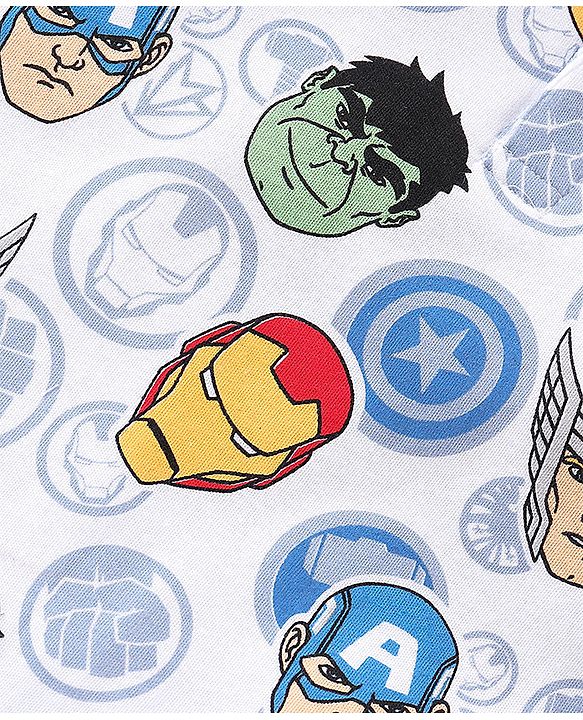 Babyhug Marvel 100% Cotton Knit  Half Sleeves Romper Avengers Print - Blue