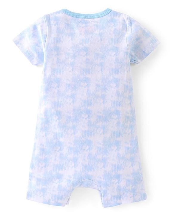Babyhug Disney Cotton Knit Half Sleeves Romper Tie & Dye With Mickey Mouse Graphics - Blue