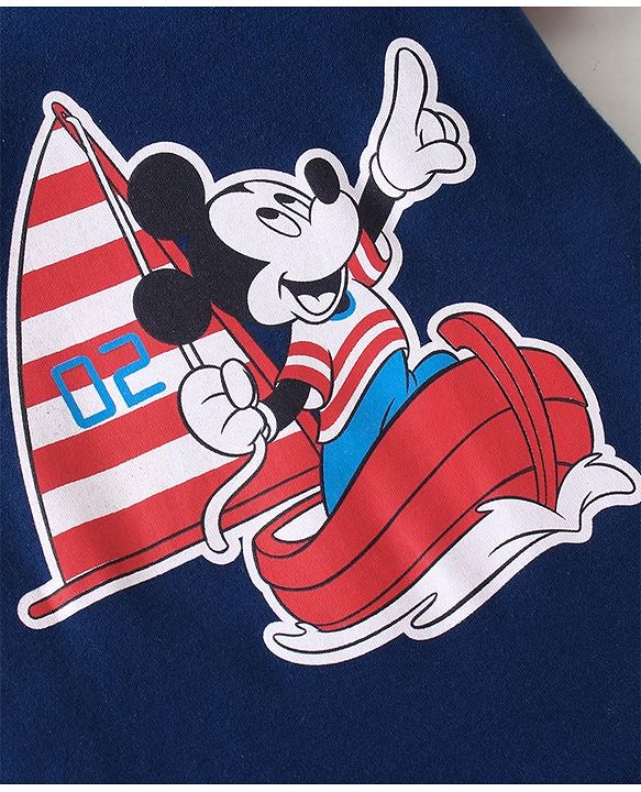 Babyhug Disney 100% Cotton Knit Half Sleeves Romper with Mickey Mouse Graphics - Navy Blue