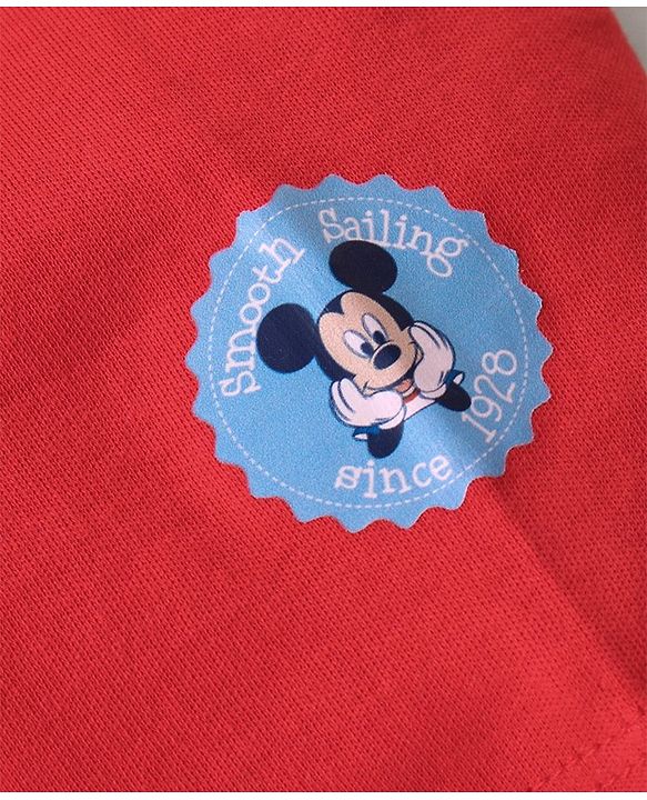 Babyhug Disney 100% Cotton Knit Half Sleeves Romper with Mickey Mouse Graphics - Navy Blue
