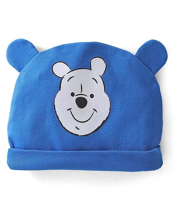 Babyhug Disney Interlock Cotton Knit Half Sleeves  Romper with Cap & Winnie the Pooh Graphics - Blue