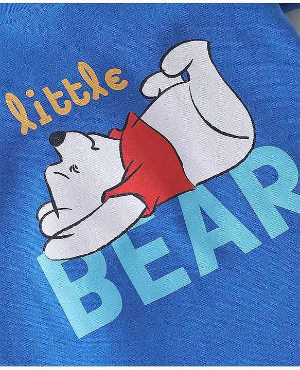 Babyhug Disney Interlock Cotton Knit Half Sleeves  Romper with Cap & Winnie the Pooh Graphics - Blue