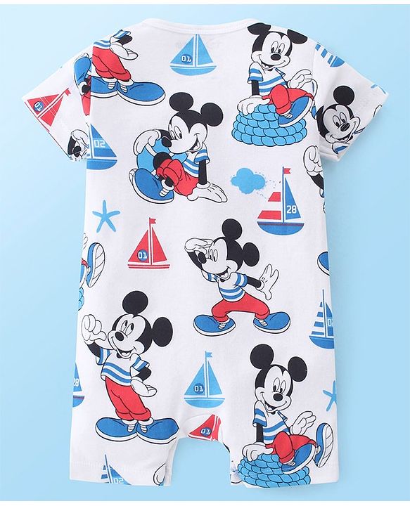 Babyhug Disney Interlock Cotton Knit Half Sleeves Rompers Star & Mickey Mouse Print Pack of 2 - Red & White