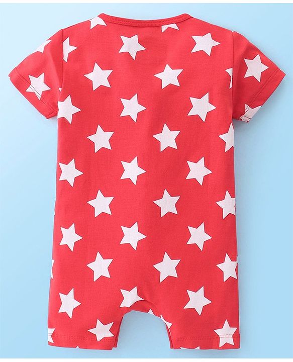 Babyhug Disney Interlock Cotton Knit Half Sleeves Rompers Star & Mickey Mouse Print Pack of 2 - Red & White