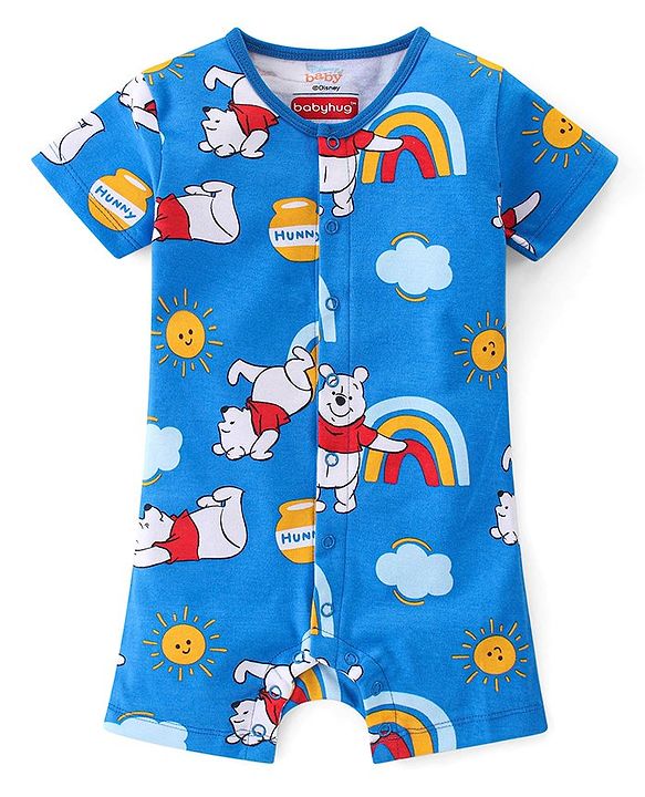 Babyhug Disney Interlock Cotton Knit Half Sleeves Romper Winnie The Pooh Print Pack of 2 - Multicolour