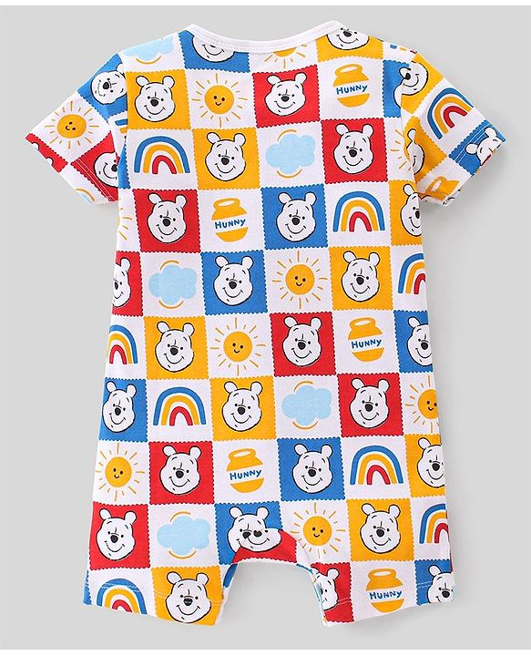 Babyhug Disney Interlock Cotton Knit Half Sleeves Romper Winnie The Pooh Print Pack of 2 - Multicolour