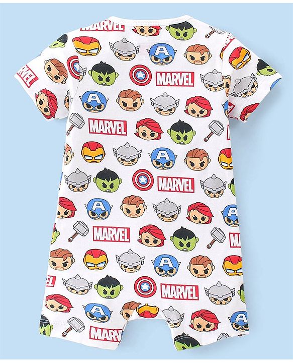 Babyhug Marvel Interlock Cotton Knit Half Sleeves Rompers Star & Avenger Print Pack of 2 - Multicolour
