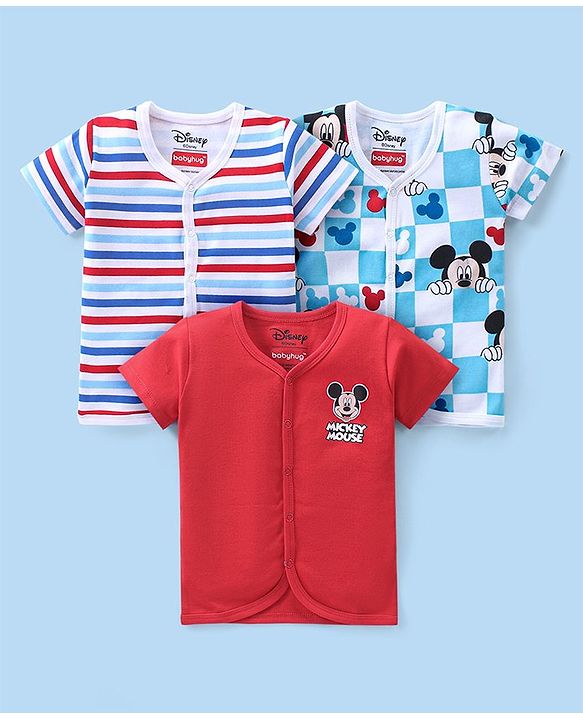 Babyhug Disney Interlock Knit Half Sleeves Jhablas With Mickey Mouse Pack of 3 - Multicolor