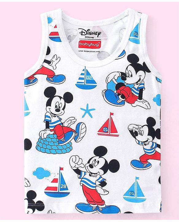 Babyhug Disney 100% Cotton Knit Sleeveless Star & Mickey Mouse Print Sando Pack of 3 - Multicolour