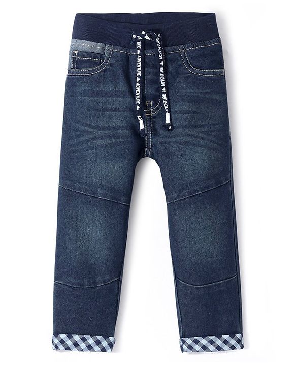 Babyhug Full Length Solid Color Denim Jeans With Stretch - Blue