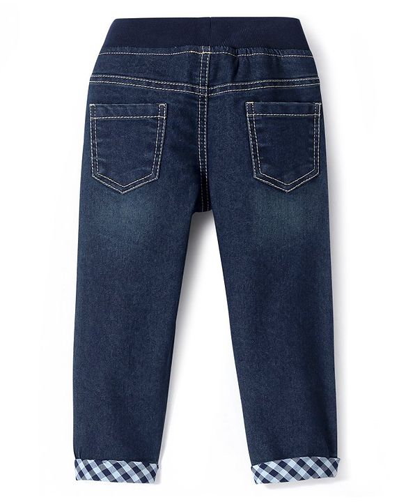Babyhug Full Length Solid Color Denim Jeans With Stretch - Blue