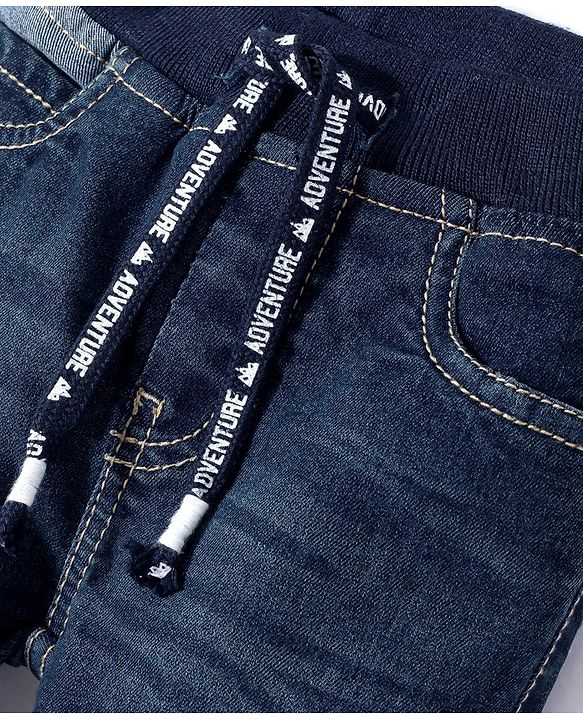 Babyhug Full Length Solid Color Denim Jeans With Stretch - Blue