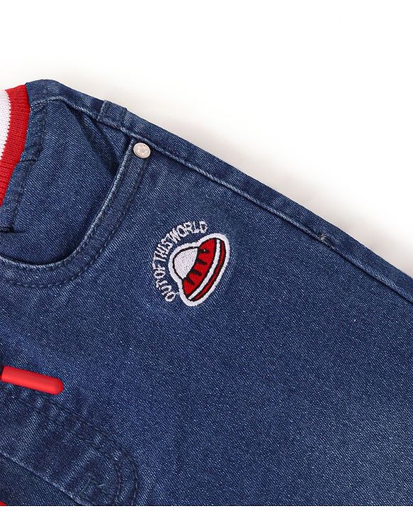 Babyhug Full Length Rocket Patch Stretchable Denim Jogger - Blue