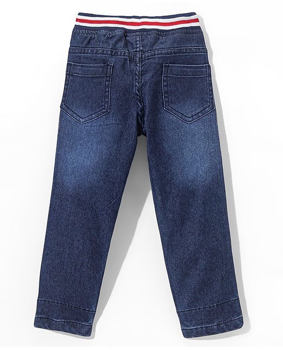 Babyhug Denim Full Length with Stretch Jeans Football Print - Dark Blue
