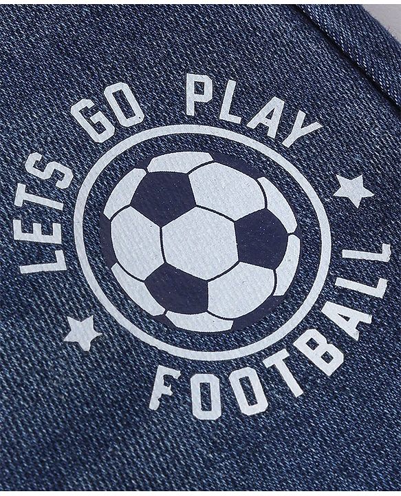 Babyhug Denim Full Length with Stretch Jeans Football Print - Dark Blue