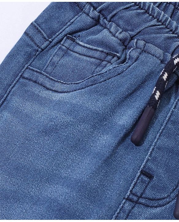 Babyhug Denim Full Length Washed Stretchable Joggers with Cargo Pockets - Blue