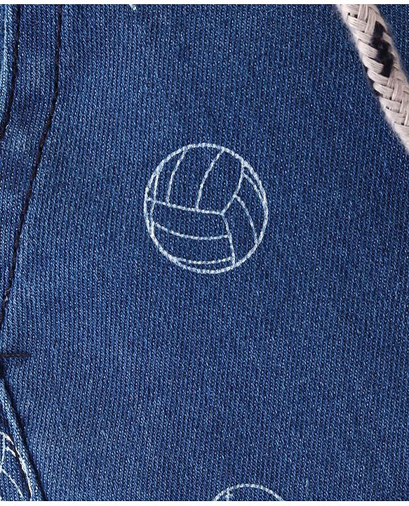 Babyhug Cotton Denim Shorts With Stretch Ball Print- Blue