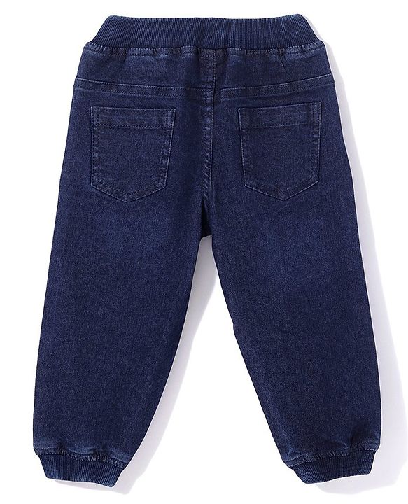Babyhug Denim Full Length Joggers Text Print - Dark Blue