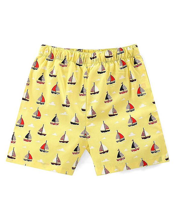 Babyhug Cotton Woven Regular Boxers Stars & Boats Print Pack of 3 - Blue Yellow & Red