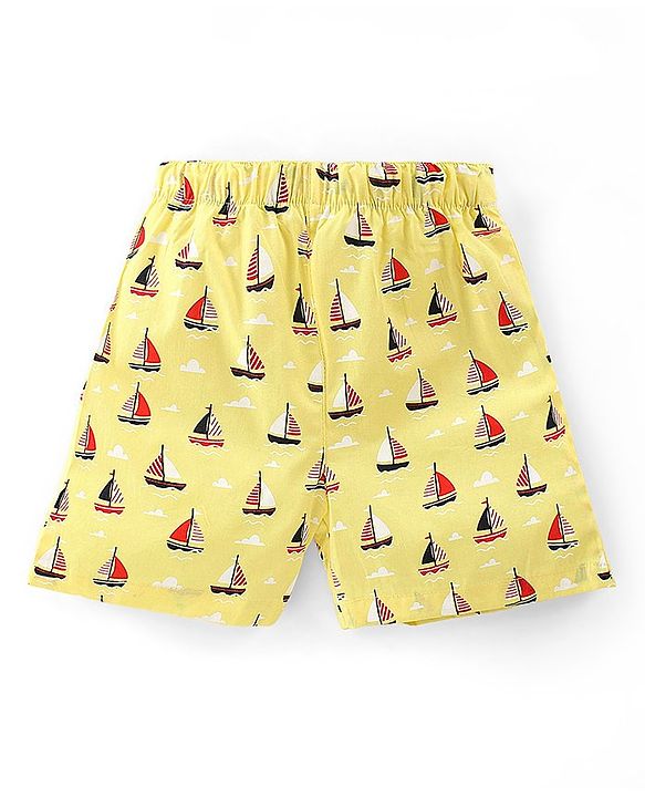 Babyhug Cotton Woven Regular Boxers Stars & Boats Print Pack of 3 - Blue Yellow & Red