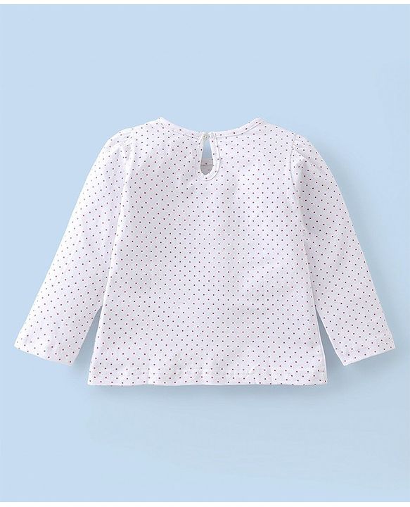 Babyhug Text Embroidery Denim Frock with Full Sleeves Polka Dots Printed Inner Tee - Blue
