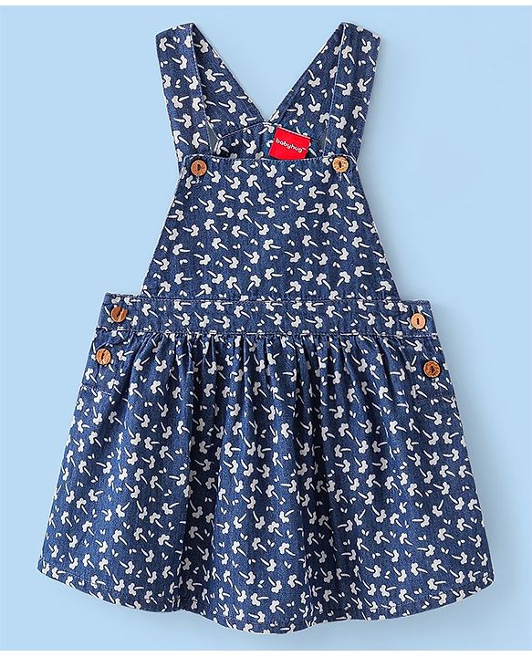 Babyhug Denim Woven Frocks with Half Sleeves T-Shirt Floral Print - Navy Blue