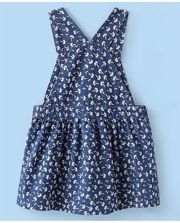 Babyhug Denim Woven Frocks with Half Sleeves T-Shirt Floral Print - Navy Blue