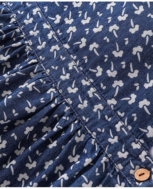 Babyhug Denim Woven Frocks with Half Sleeves T-Shirt Floral Print - Navy Blue