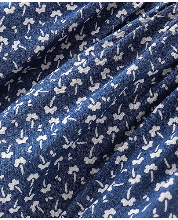 Babyhug Denim Woven Frocks with Half Sleeves T-Shirt Floral Print - Navy Blue