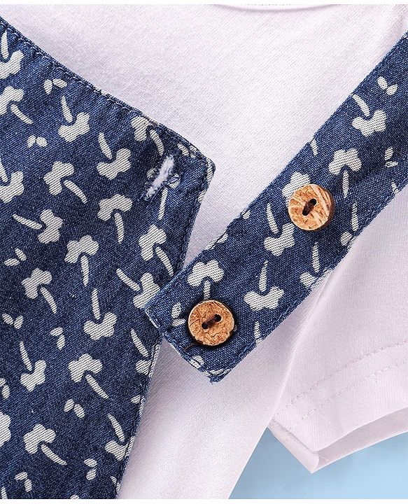 Babyhug Denim Woven Frocks with Half Sleeves T-Shirt Floral Print - Navy Blue